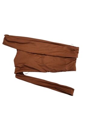 Zara One-Shoulder Crop Top in Brown
